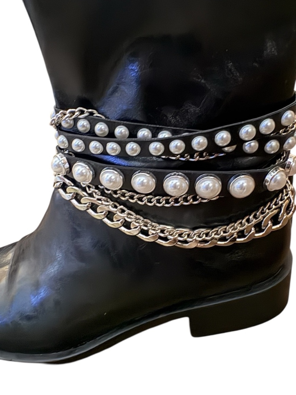 Zara Black Pearl Chain Ankle Boots - Picture 5 of 6